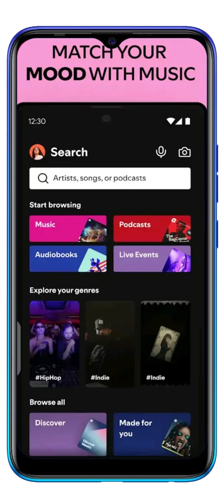 Spotify Pro MOD APK Category view look